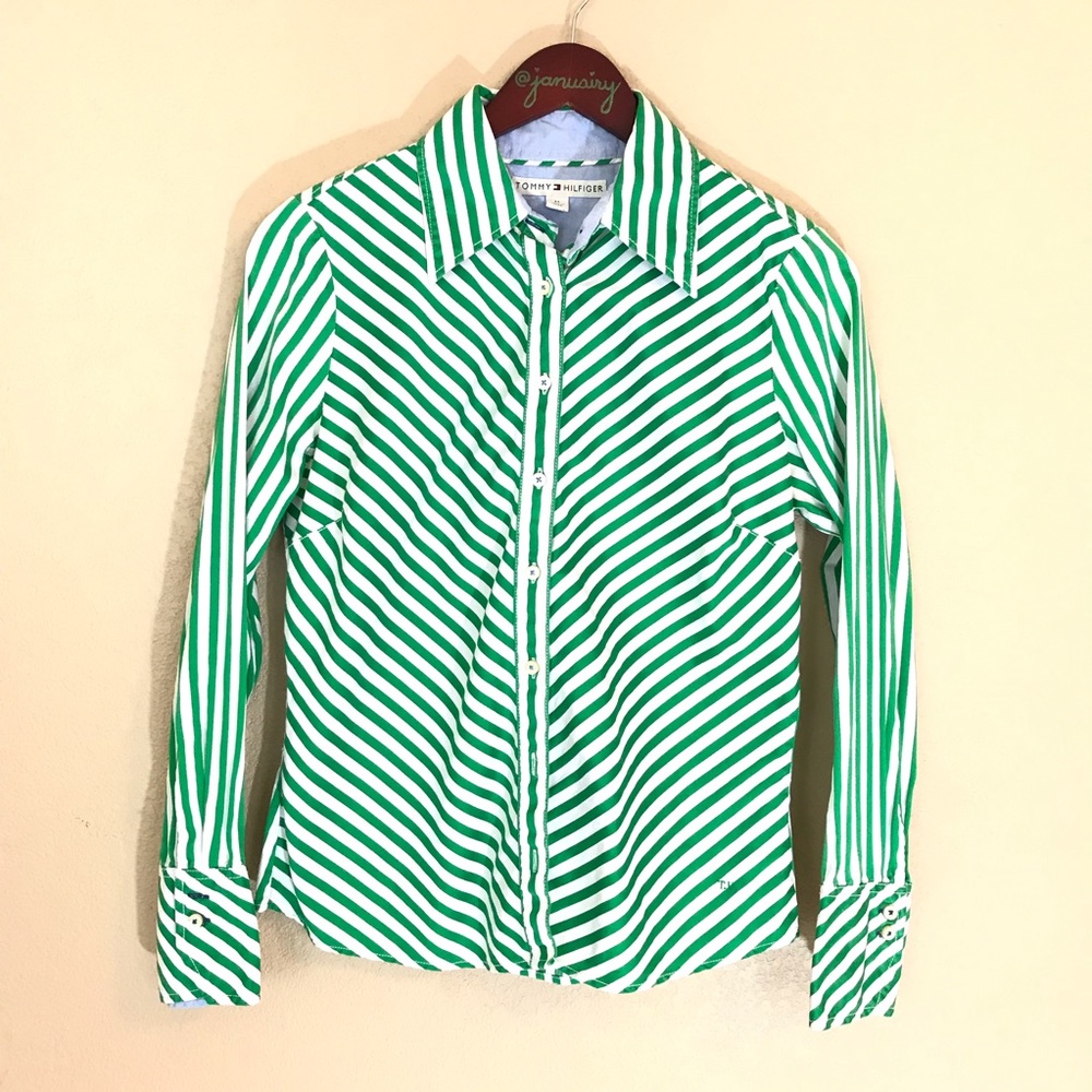 Green & white button down shirt Tommy Hilfiger M